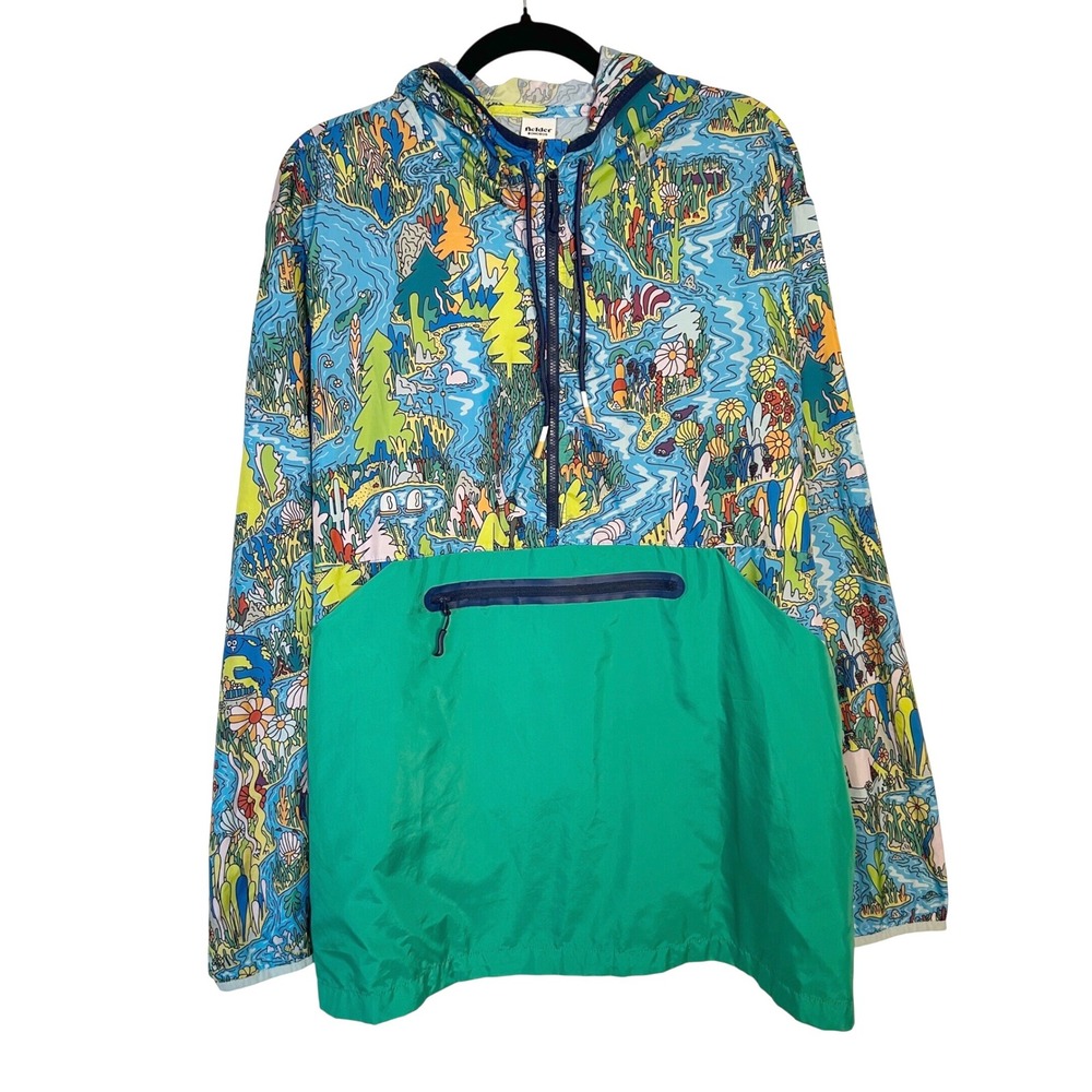 Bonobos Fielder XXL 1/2 Zip Anorak Water Creatures‎ Print Hooded Jacket Green